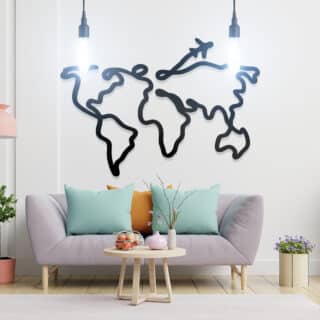 Dünya Haritası Figürlü Dekoratif Ahşap Tablo