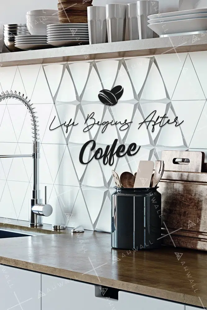 Life Begins After Coffee Yazılı Dekoratif Ahşap Tablo - Görsel 2