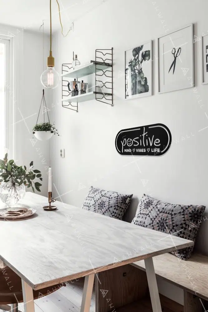 Positive, Mind, Vibes, Life Yazılı Dekoratif Ahşap Tablo - Görsel 2