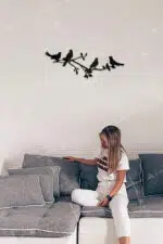 Dallardaki Kuşlar Motifli Dekoratif Ahşap Tablo - Görsel 2