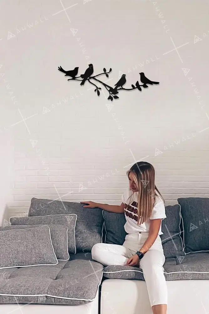 Dallardaki Kuşlar Motifli Dekoratif Ahşap Tablo - Görsel 2