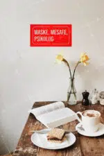 Maske, Mesafe, Psikolog Yazılı Dekoratif Ahşap Tablo - Görsel 2