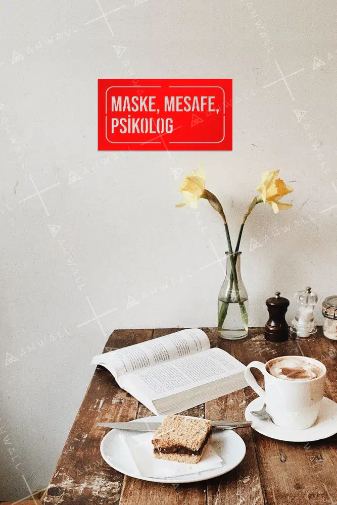 Maske, Mesafe, Psikolog Yazılı Dekoratif Ahşap Tablo - Görsel 2