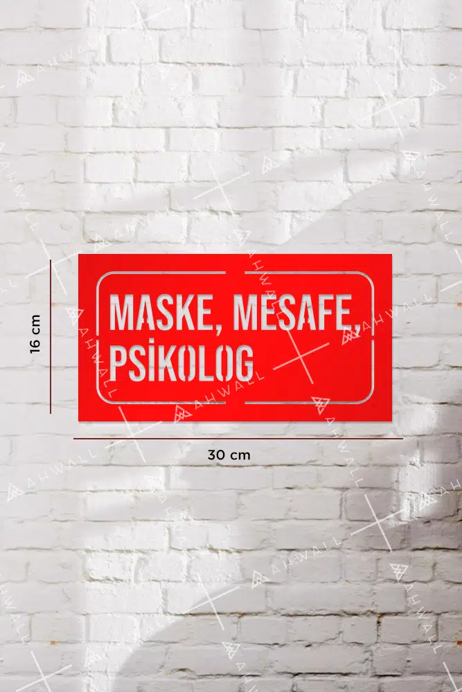 Maske, Mesafe, Psikolog Yazılı Dekoratif Ahşap Tablo - Görsel 3
