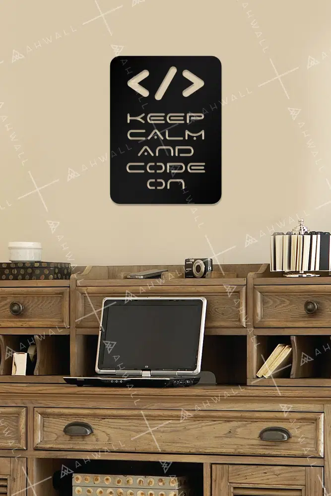 Keep Calm And Code On Yazılı Dekoratif Ahşap Tablo - Görsel 2