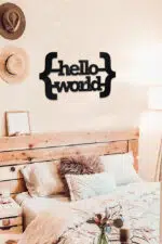 Hello World Yazılı Dekoratif Ahşap Tablo - Görsel 2