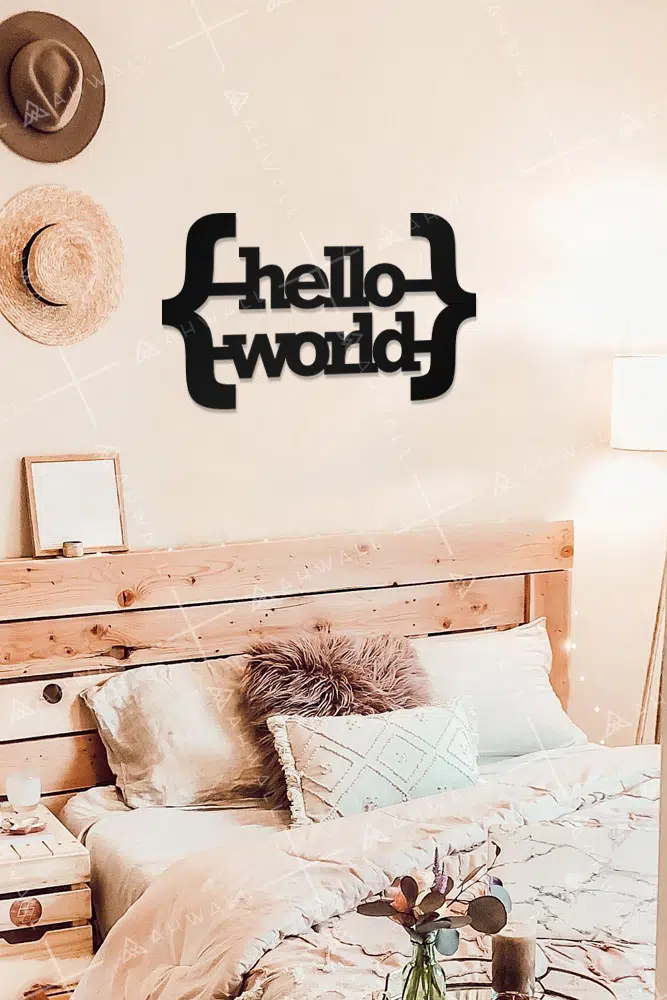 Hello World Yazılı Dekoratif Ahşap Tablo - Görsel 2