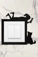 Ahşap Priz Çerçevesi Çocuk ve Köpek Temalı