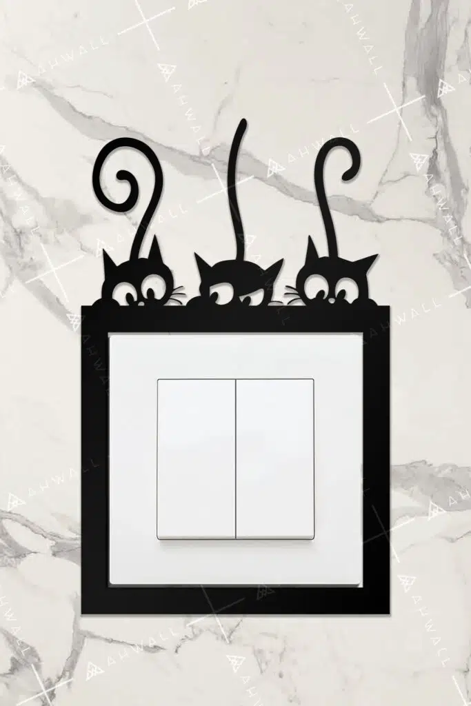 Ahşap Priz Çerçevesi Kedi Temalı