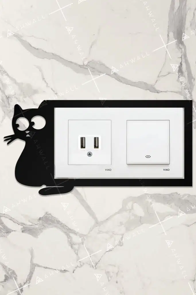 Ahşap İkili Priz Çerçevesi Kedi Temalı