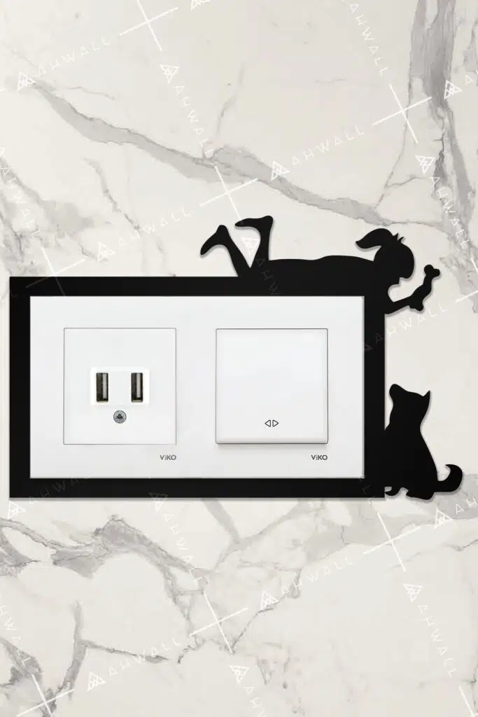 Ahşap İkili Priz Çerçevesi Çocuk & Köpek Temalı