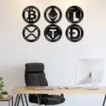 Bitcoin, Ethereum, Neo, Ripple, Tether, Doge Kripto Seti Dekoratif Ahşap Tablo