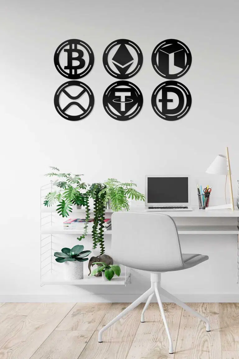 Bitcoin, Ethereum, Neo, Ripple, Tether, Doge Kripto Seti Dekoratif Ahşap Tablo - Görsel 2
