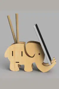 Fil Temalı Ahşap MDF Şık Telefon Standı ve Kalemlik