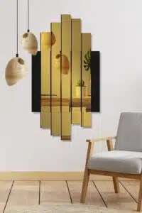 Mdf Üzeri Aynalı Pleksi Asimetrik Tablo Siyah Gold