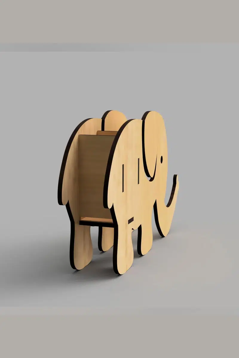 Fil Temalı Ahşap MDF Şık Telefon Standı ve Kalemlik - Görsel 4