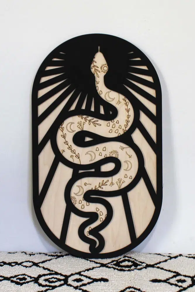 Premium Çiçekli Yılan Temalı Ahşap MDF Dekoratif Tablo