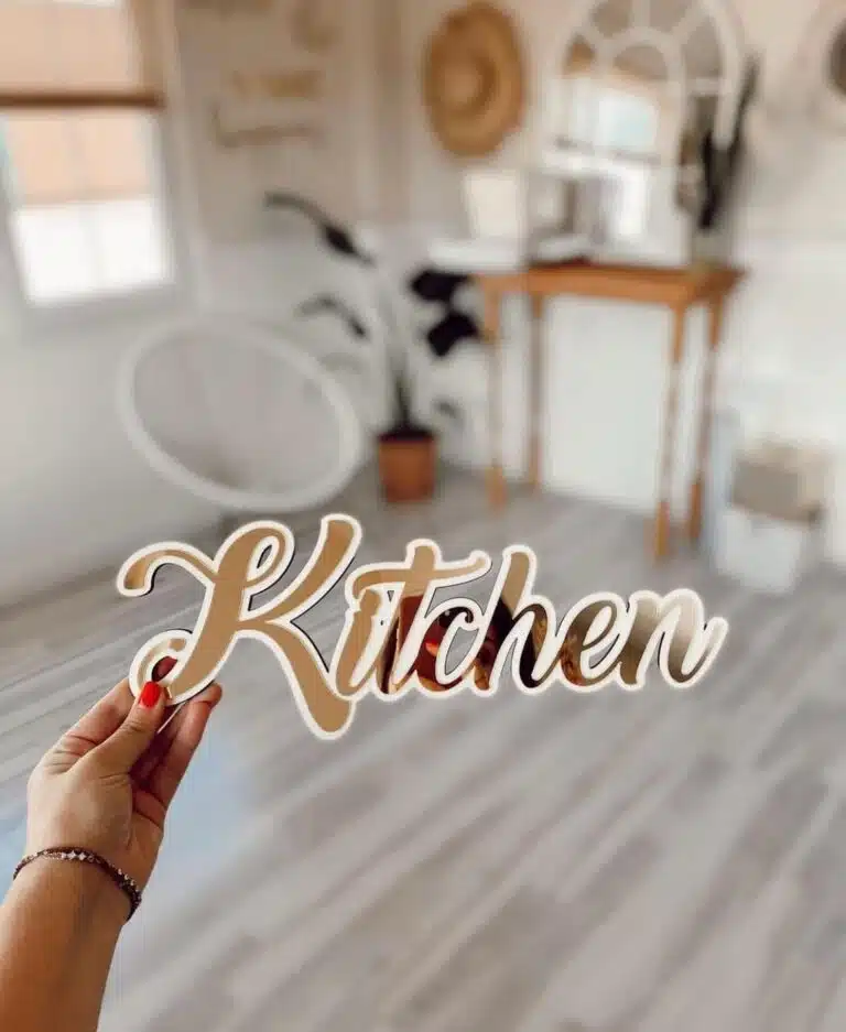 Kitchen Yazılı Pleksi Aynalı Ahşap Tablo