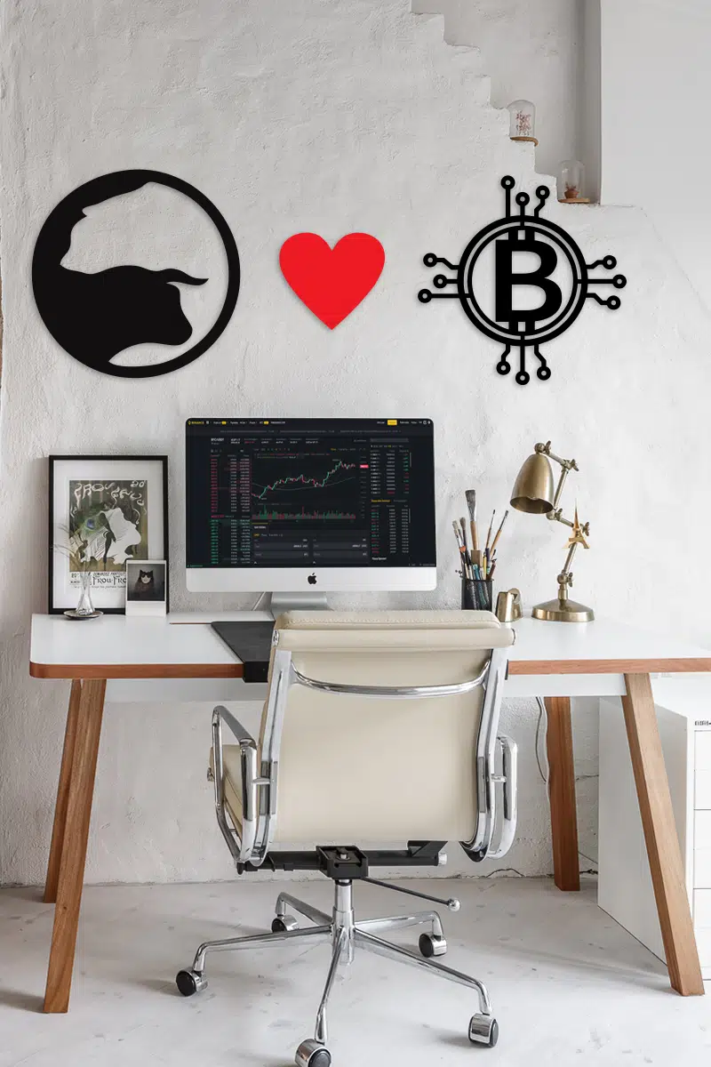 Boğa & Bitcoin Temalı 3 Parça Dekoratif Ahşap Tablo Seti - Görsel 2