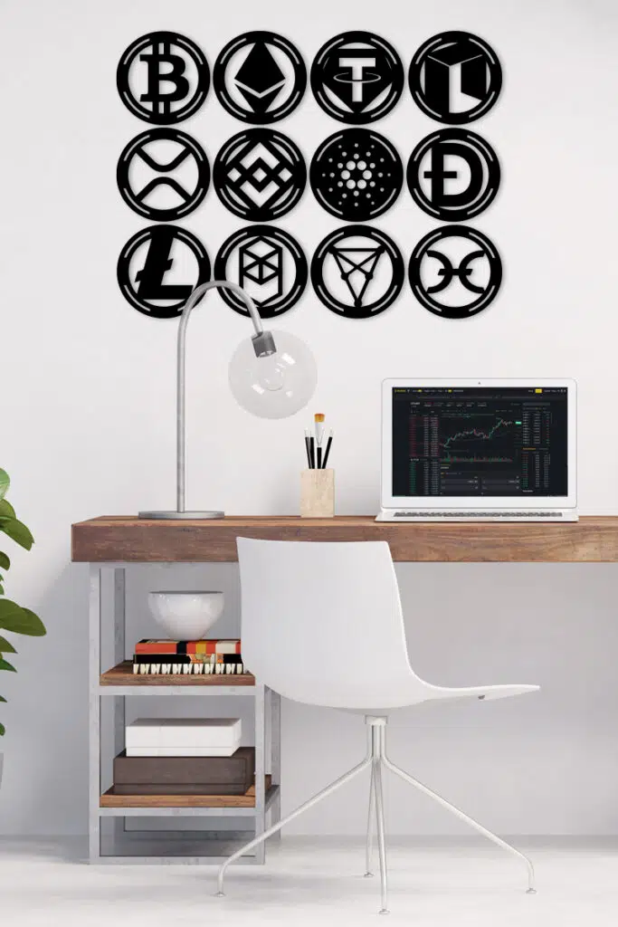 12'li Kripto Para Seti Ahşap Tablo (Btc, Eth, Usdt, Neo, Xrp, Bnb, Ada, Doge, Ltc, Ftm, Chz, Hot)