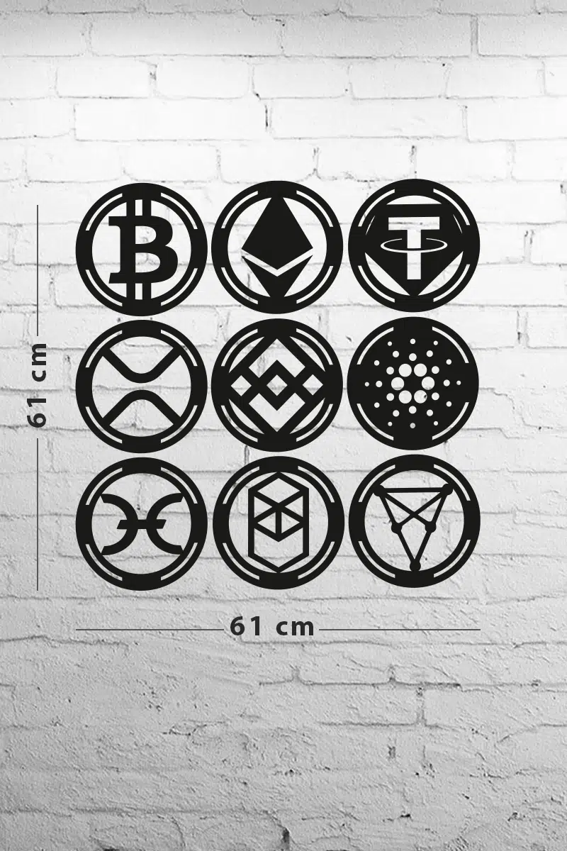 9'lu Kripto Para Seti Dekoratif Ahşap Tablo (Btc, Eth, Usdt, Xrp, Bnb, Ada, Hot, Ftm, Chz) - Görsel 4