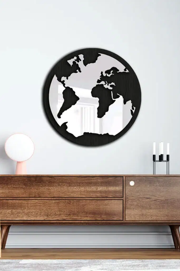 Dünya Haritası Pleksi Aynalı Dekoratif Tablo