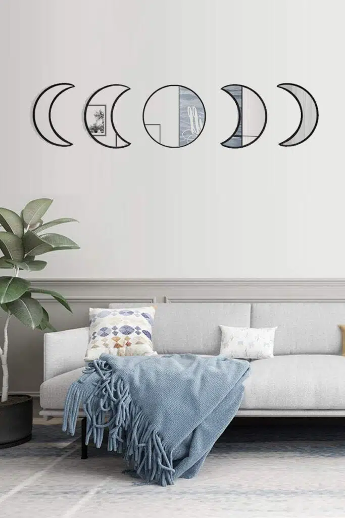 Ay Evresi Duvar Ayna Tablo Seti Pleksi Ayna SİYAH ÇERÇEVE