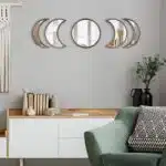 Ay Evresi Duvar Ayna Tablo Seti Pleksi Ayna Ceviz Çerçeve