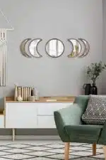 Ay Evresi Duvar Ayna Tablo Seti Pleksi Ayna Ceviz Çerçeve