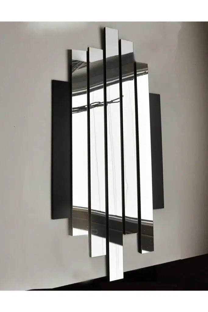 Mdf Üzeri Aynalı Pleksi Asimetrik Tablo Siyah Gümüş