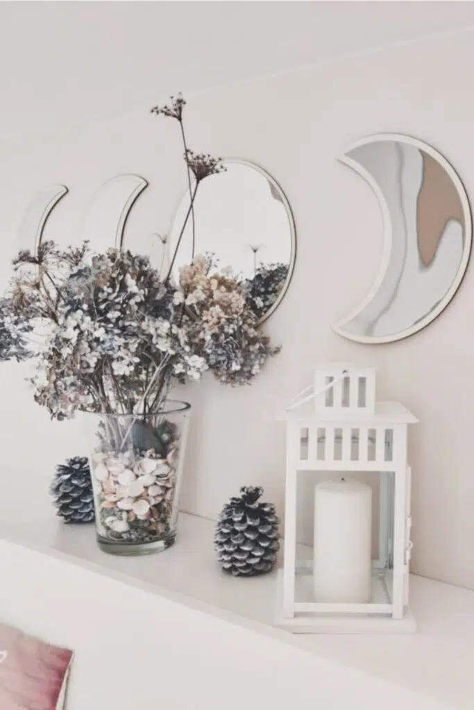 Ay Evresi Duvar Ayna Tablo Seti Pleksi Ayna BEYAZ ÇERÇEVE