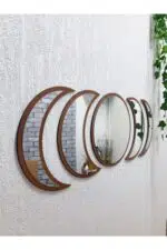 Ay Evresi Duvar Ayna Tablo Seti Pleksi Ayna CEVİZ ÇERÇEVE - Görsel 2