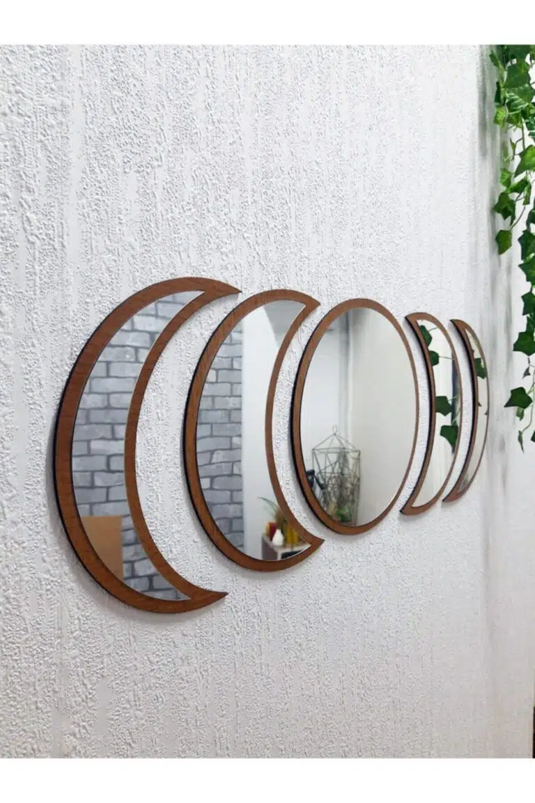 Ay Evresi Duvar Ayna Tablo Seti Pleksi Ayna CEVİZ ÇERÇEVE - Görsel 2