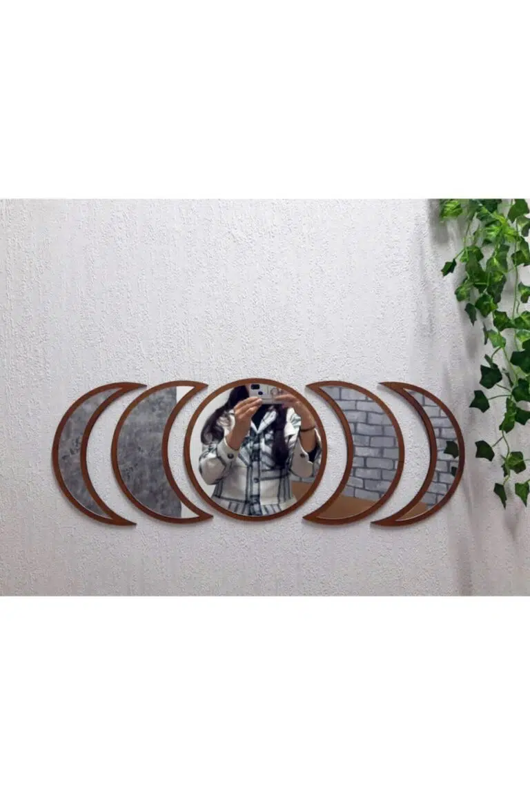 Ay Evresi Duvar Ayna Tablo Seti Pleksi Ayna CEVİZ ÇERÇEVE - Görsel 4