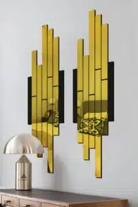 Mdf Üzeri Aynalı Pleksi Asimetrik Tablo Siyah Gold İkili Set