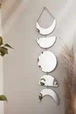 Ay Evresi Askılı Duvar Ayna Tablo Seti Pleksi Akrilik Ayna Gümüş Renk