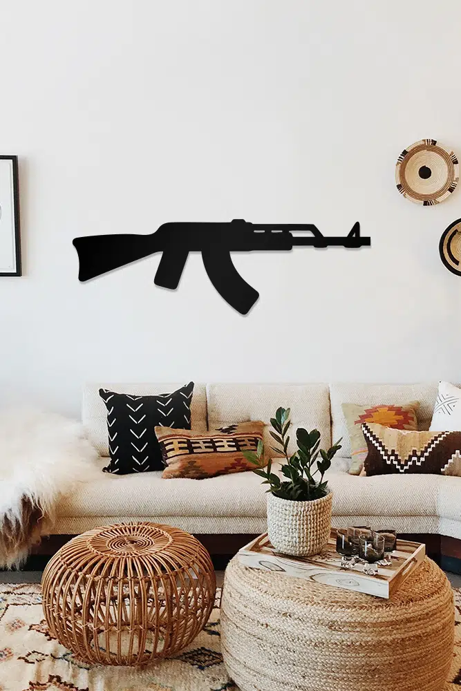AK47 Temalı Dekoratif Ahşap Tablo - Görsel 2
