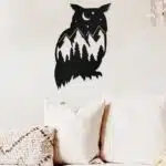 Ay Yıldız ve Baykuş Temalı Dekoratif Ahşap Tablo