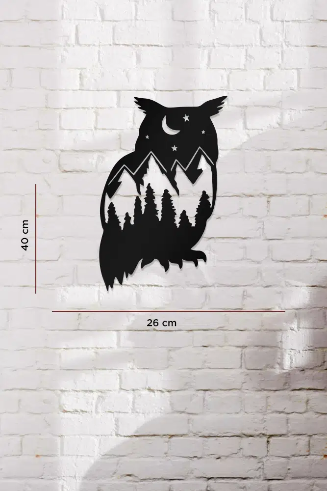 Ay Yıldız ve Baykuş Temalı Dekoratif Ahşap Tablo - Görsel 3