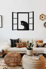 Penceredeki Kedi Temalı Dekoratif Ahşap Tablo - Görsel 2