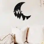 Ay ve Dağlar Temalı Dekoratif Ahşap Tablo