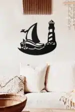 Gemi ve Deniz Feneri Temalı Dekoratif Ahşap Tablo