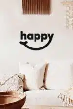 Happy Temalı Dekoratif Ahşap Tablo