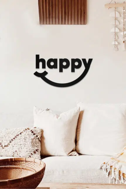 Happy Temalı Dekoratif Ahşap Tablo