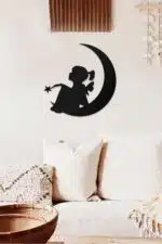 Ay ve Çocuk Temalı Dekoratif Ahşap Tablo