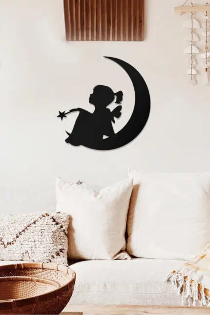 Ay ve Çocuk Temalı Dekoratif Ahşap Tablo