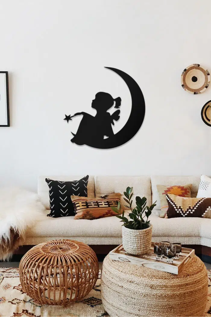 Ay ve Çocuk Temalı Dekoratif Ahşap Tablo - Görsel 2