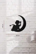 Ay ve Çocuk Temalı Dekoratif Ahşap Tablo - Görsel 3