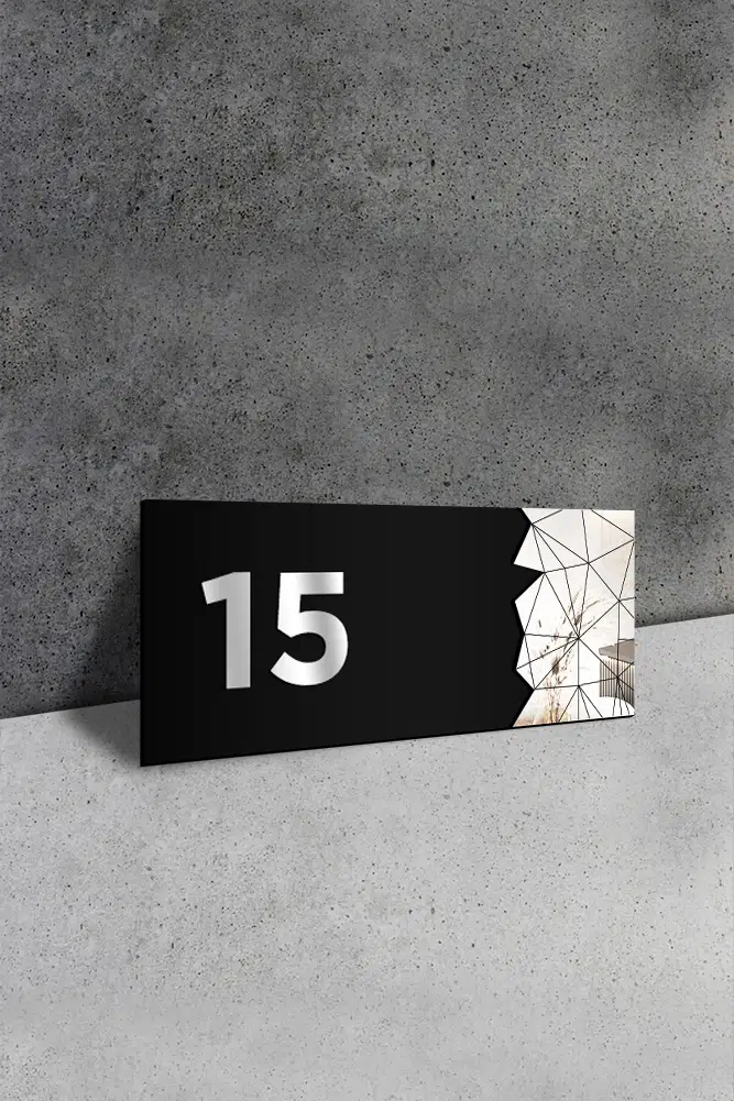 Dekoratif Aynalı Kapı Numarası Pleksi NO: 15, Gümüş - Görsel 2