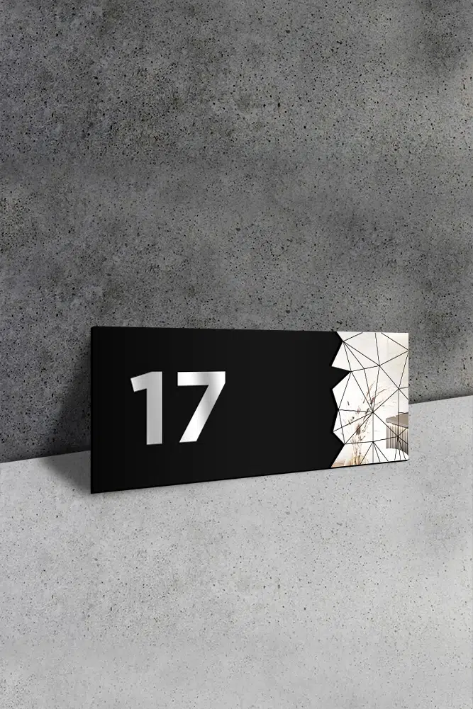 Dekoratif Aynalı Kapı Numarası Pleksi NO: 17, Gümüş - Görsel 2